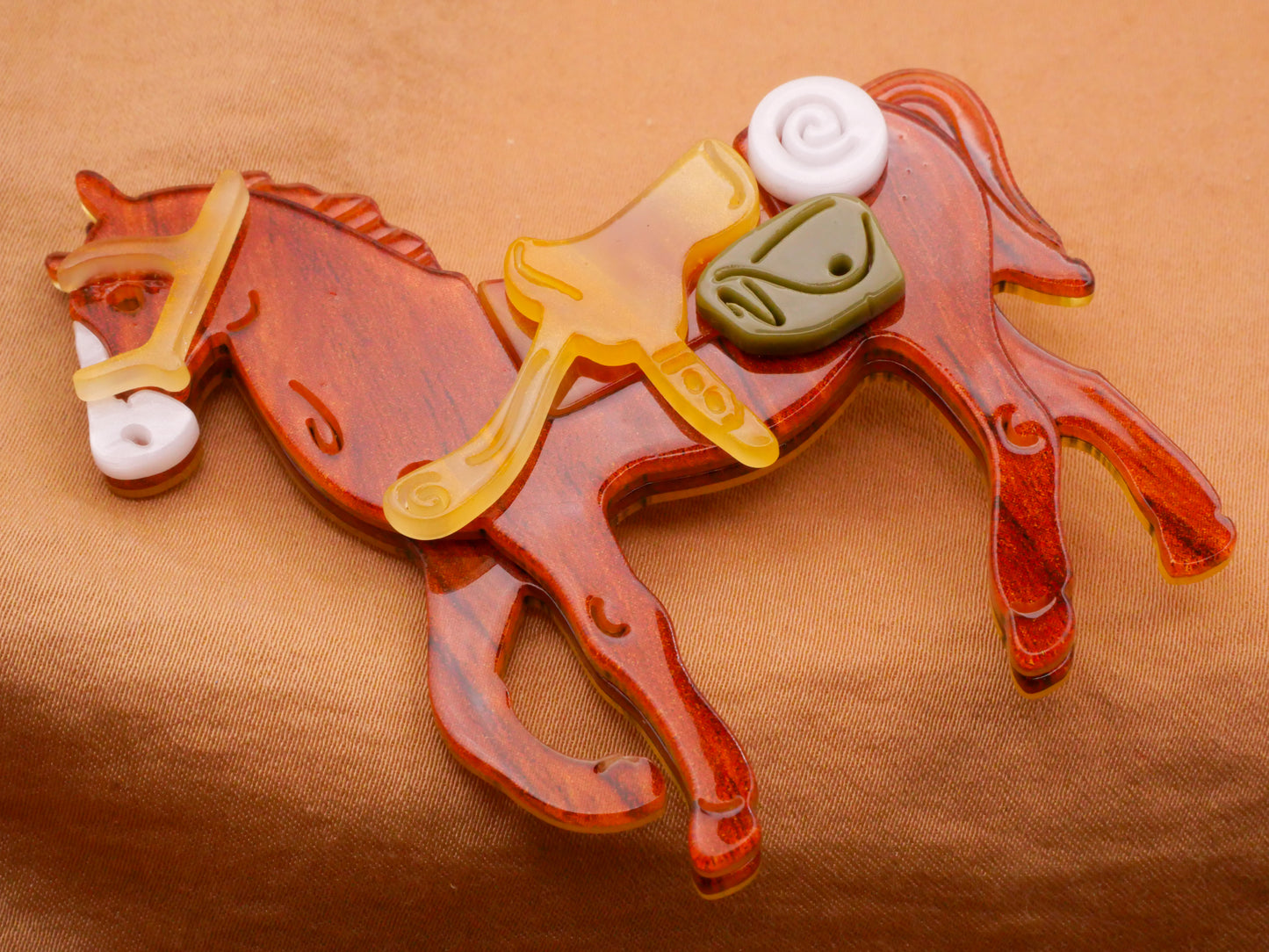 Horse Saddle Marbled Acrylic Plastic Large Button 63x67mm