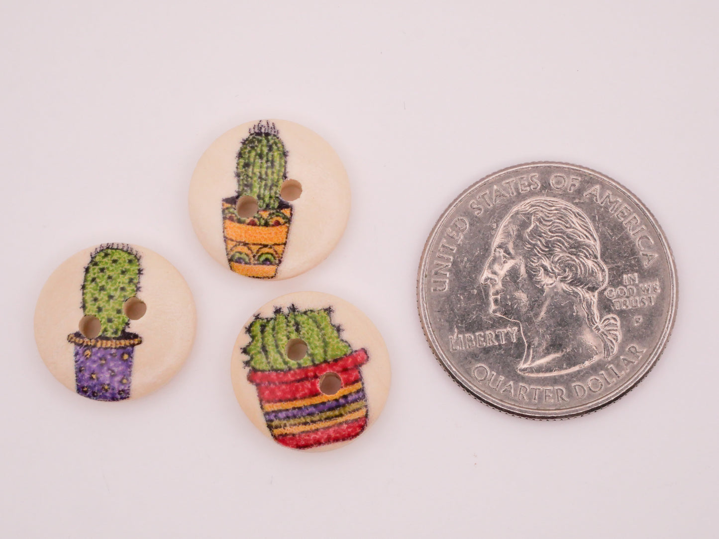 Cactus House Plant Wood Assorted Set of Twenty Buttons 15mm