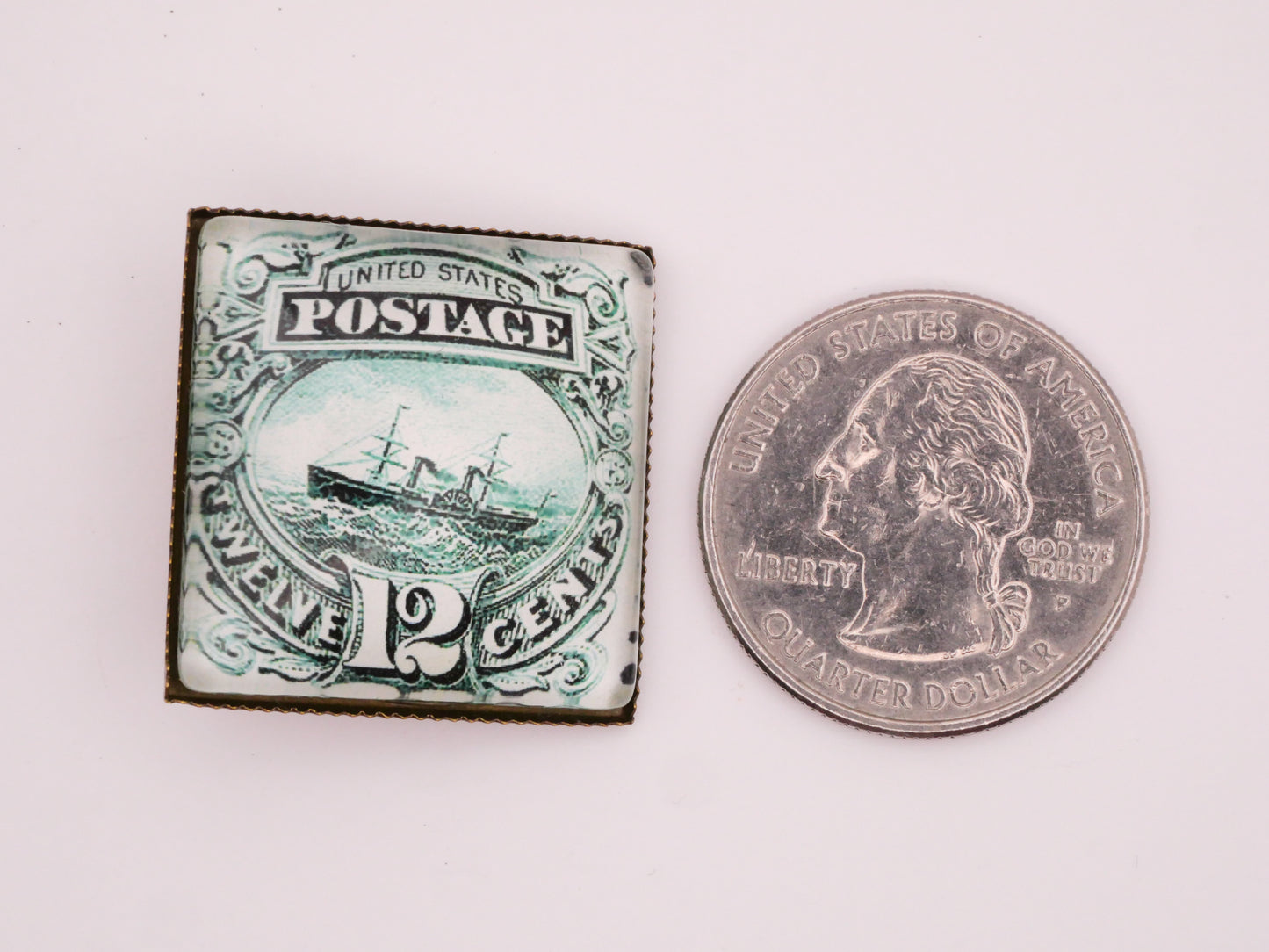 Stamp Transportation Reproduction Square Glass Bronze Metal Button Various 27mm