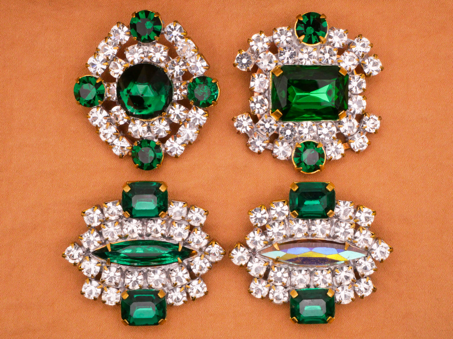 Emerald Green Czech Glass Rhinestone Glass Metal Large Button Various 32-37mm