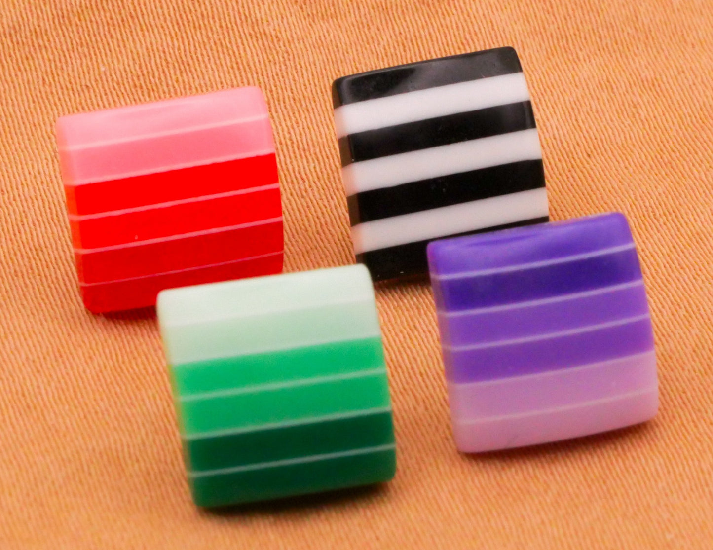 Stripe Colorful Square Plastic Assorted Set of Four Buttons 10mm