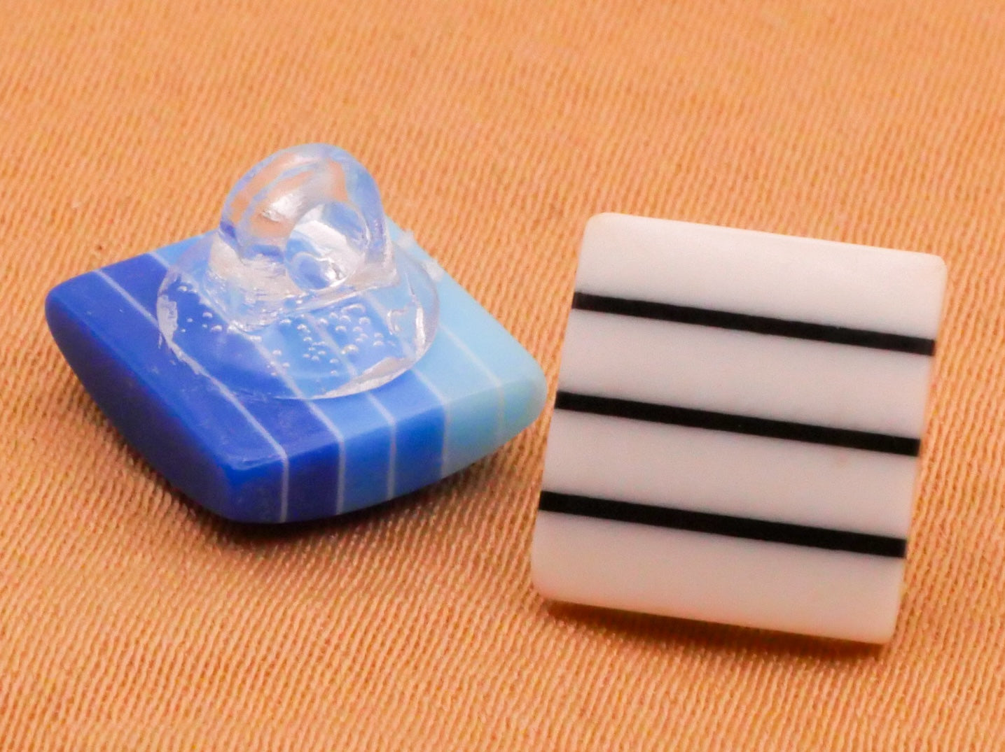 Stripe Colorful Square Plastic Assorted Set of Four Buttons 10mm