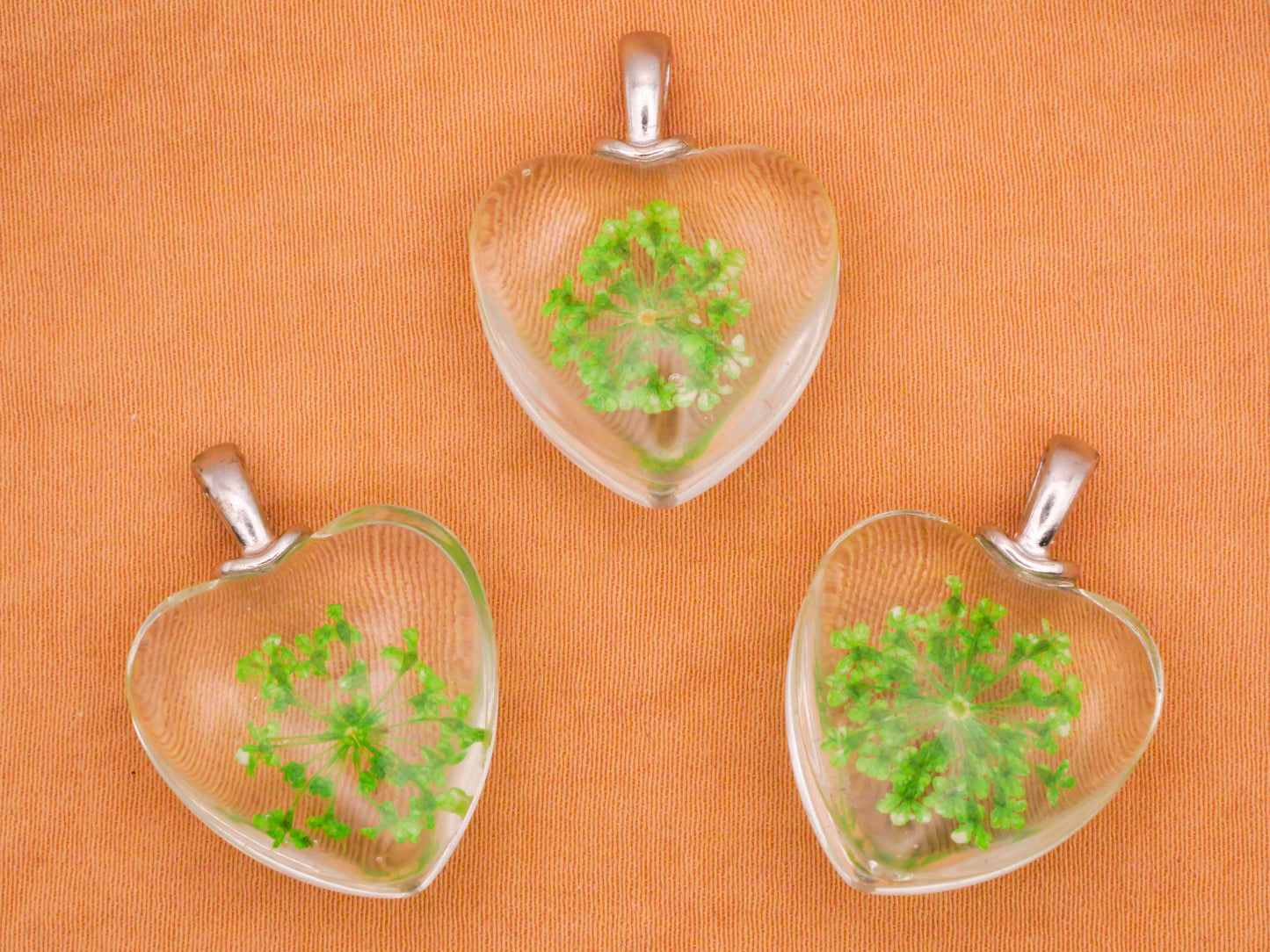 Heart Habitat Real Flower Plant Glass Pendant Charm 20x27mm
