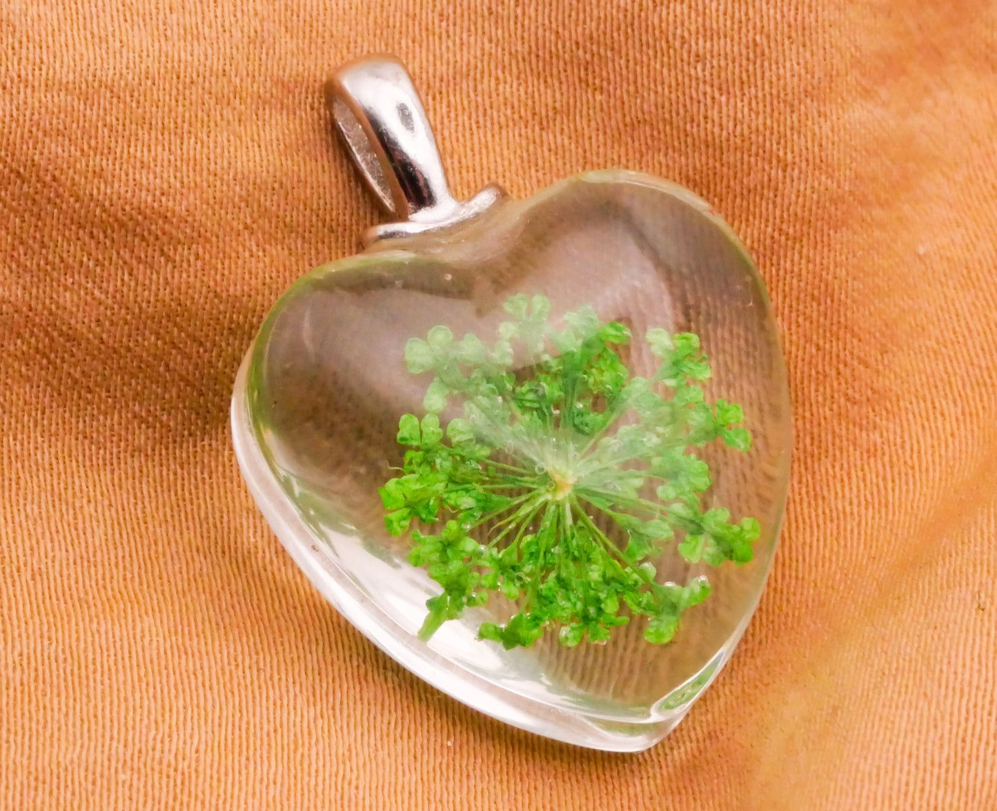 Heart Habitat Real Flower Plant Glass Pendant Charm 20x27mm