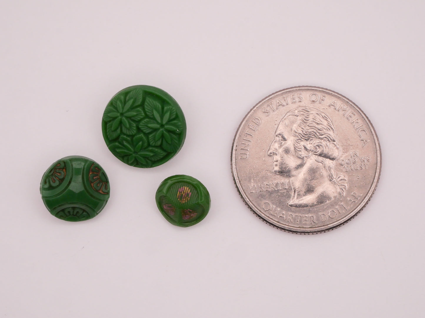 Triad Green Glass Vintage Button Various 9-14mm