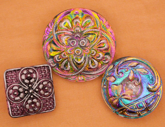 Clover Czech Glass Iridescent Luster Button Various 18-27mm
