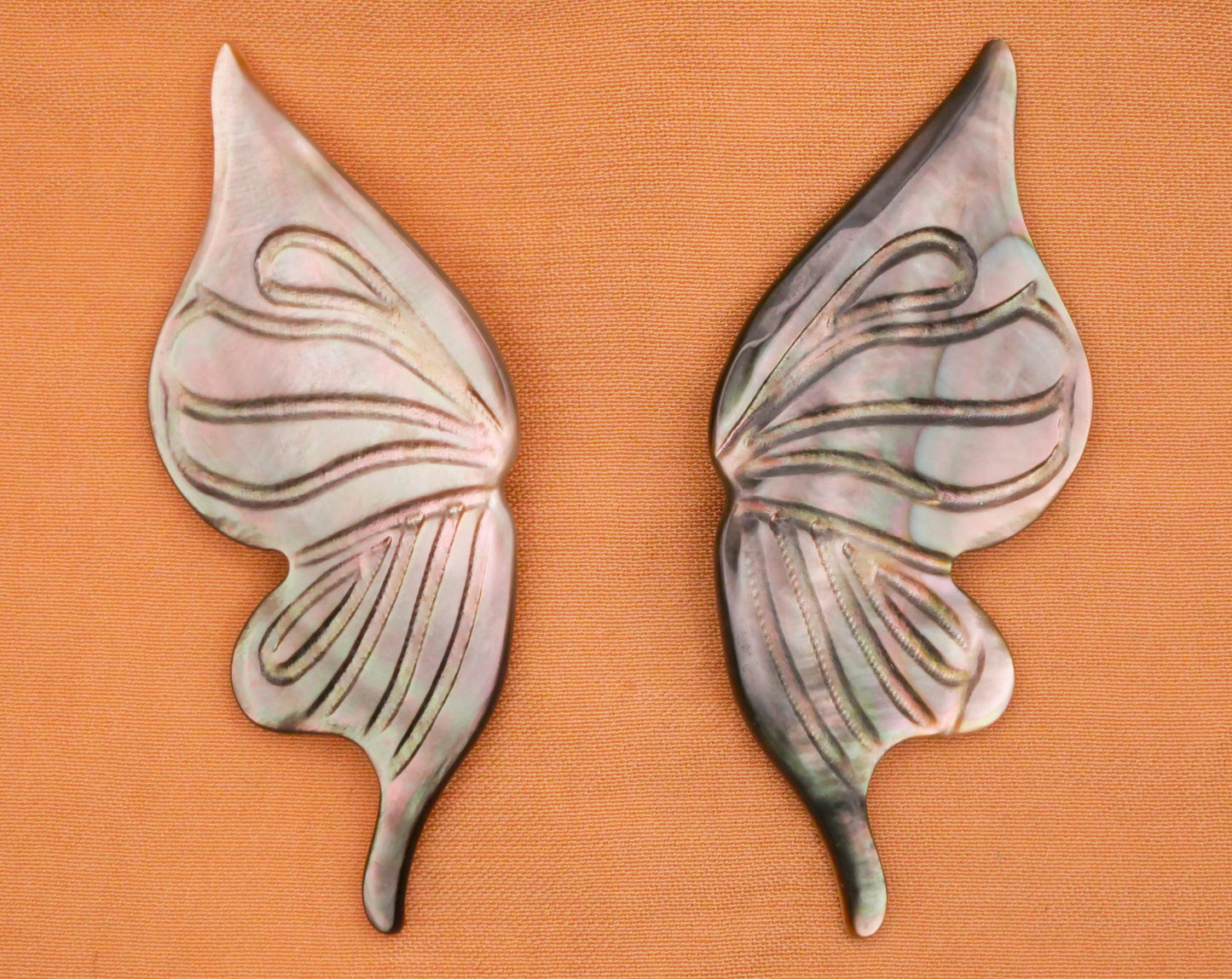 Butterfly Fairy Wings Carved Mother of Pearl Pair of Buttons 20x46mm