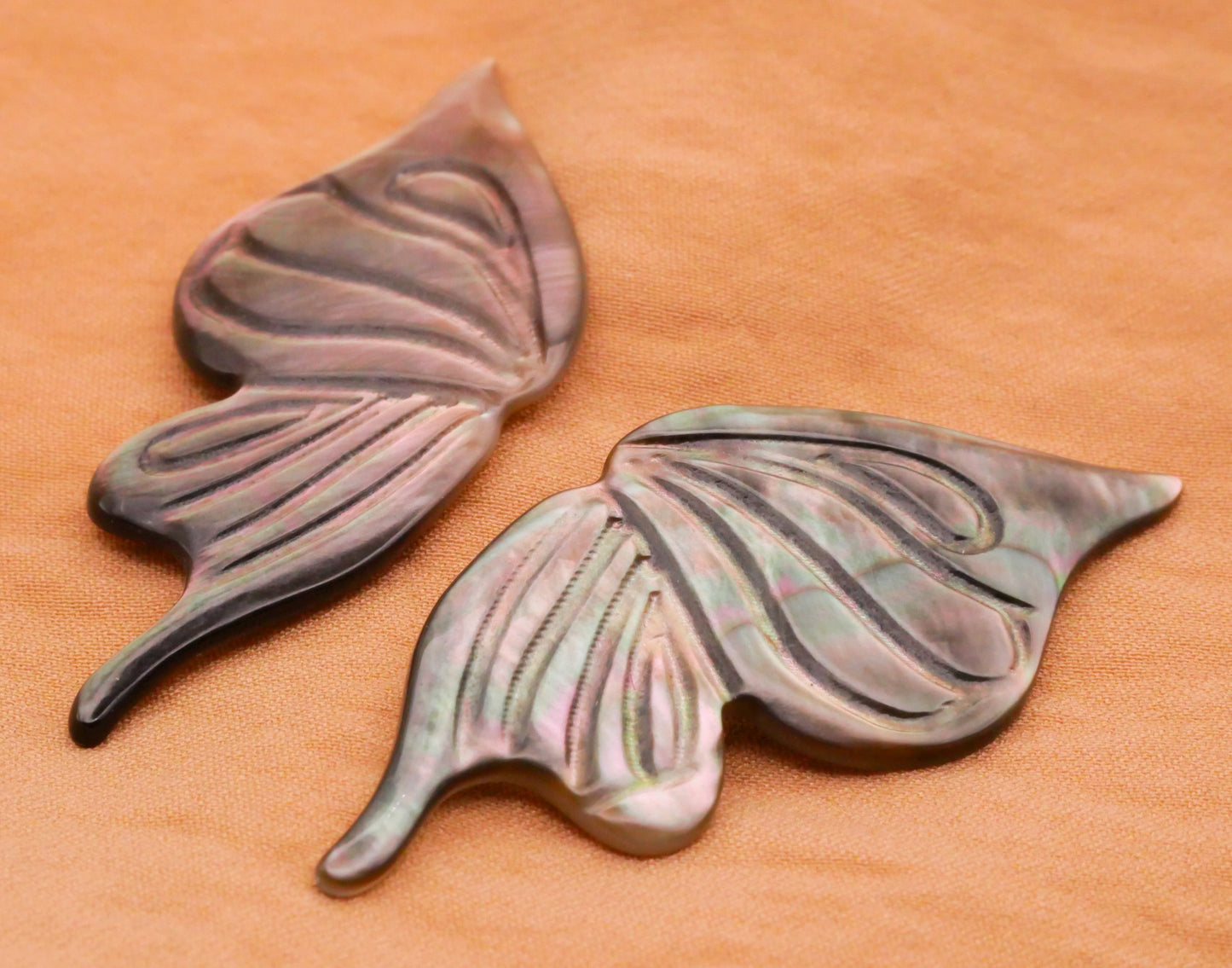 Butterfly Fairy Wings Carved Mother of Pearl Pair of Buttons 20x46mm