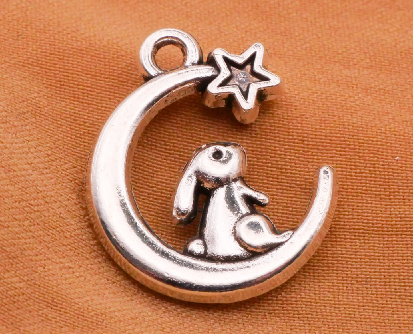 Bunny Rabbit Crescent Moon Silver Metal Set of Four Buttons 14x17mm