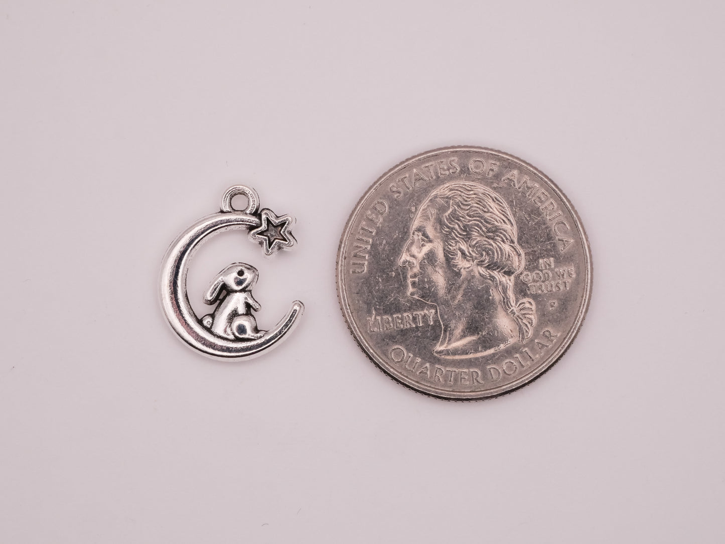Bunny Rabbit Crescent Moon Silver Metal Set of Four Buttons 14x17mm