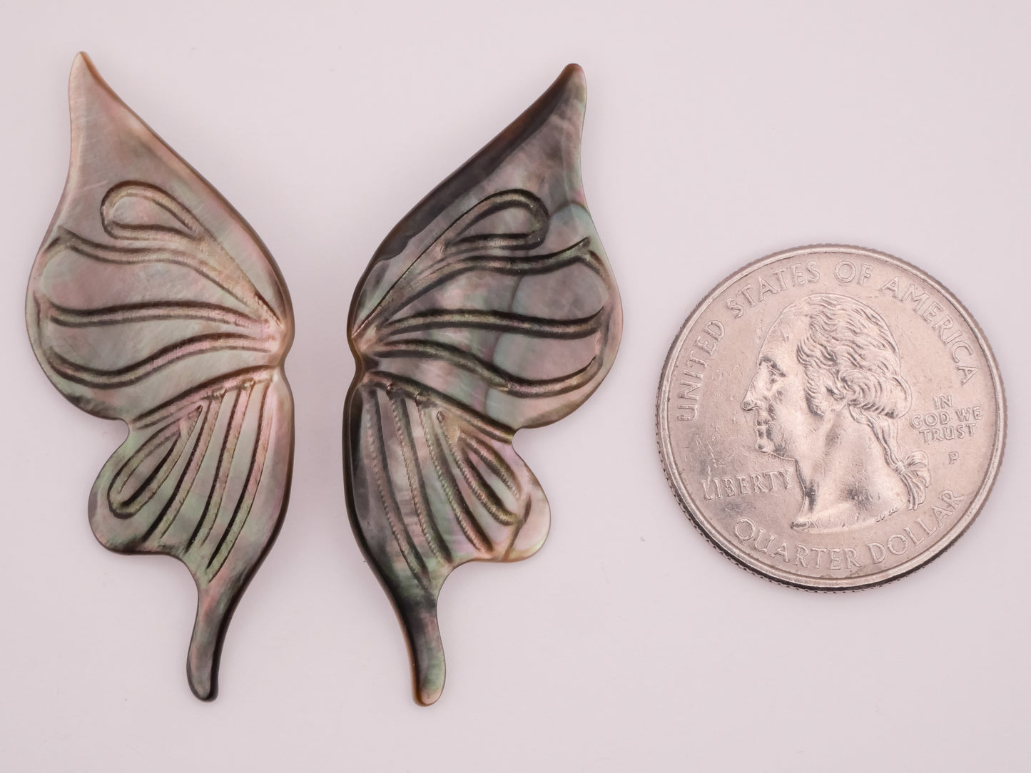 Butterfly Fairy Wings Carved Mother of Pearl Pair of Buttons 20x46mm