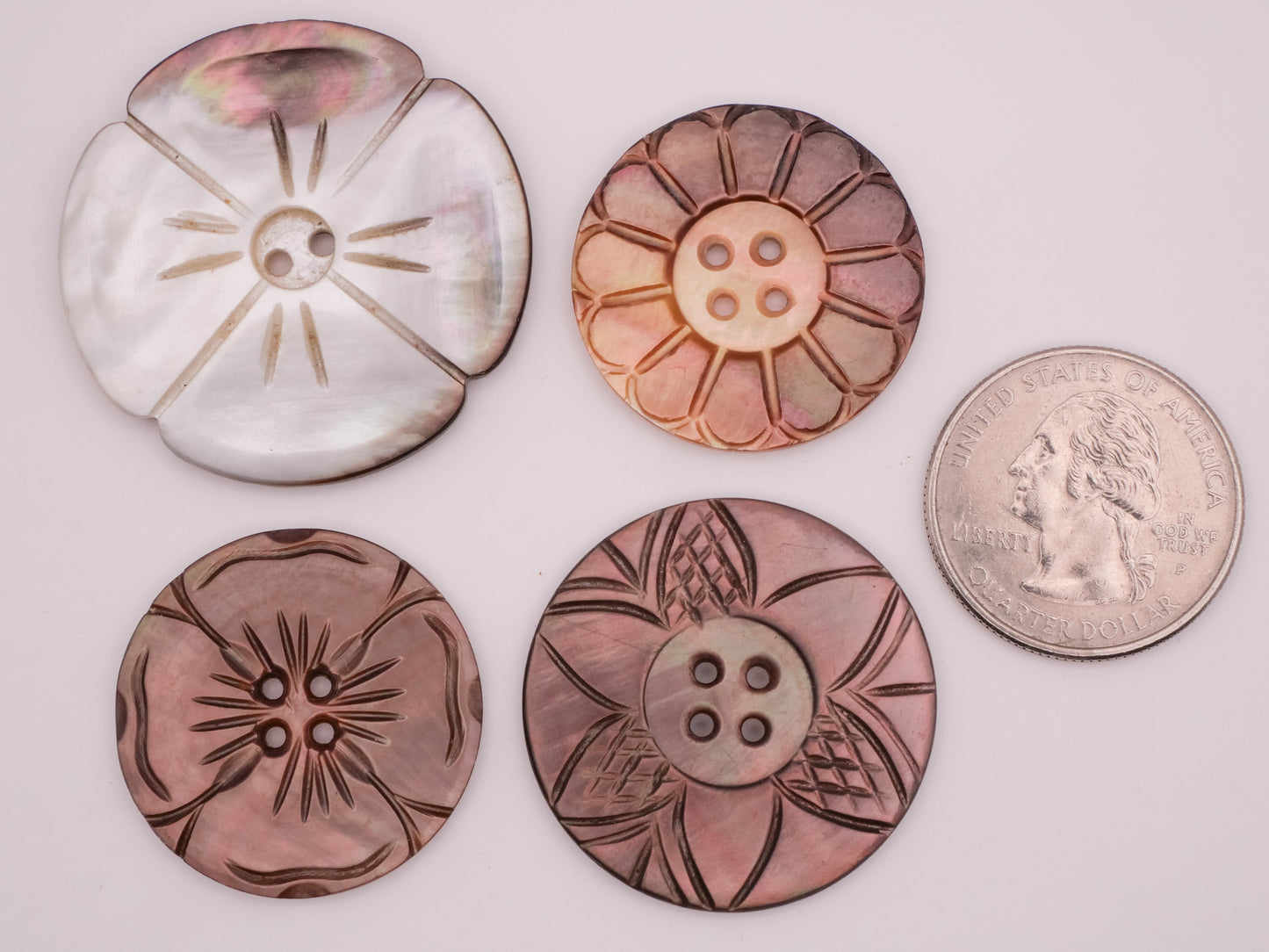 Flower Carved Mother of Pearl Button Various 27-37mm
