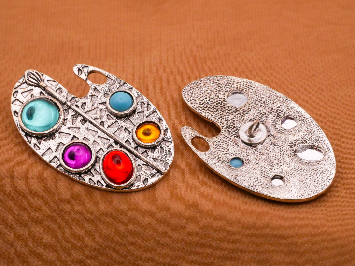 Artist Palette Hammered Jewel Paint Large Metal Button 26x40mm