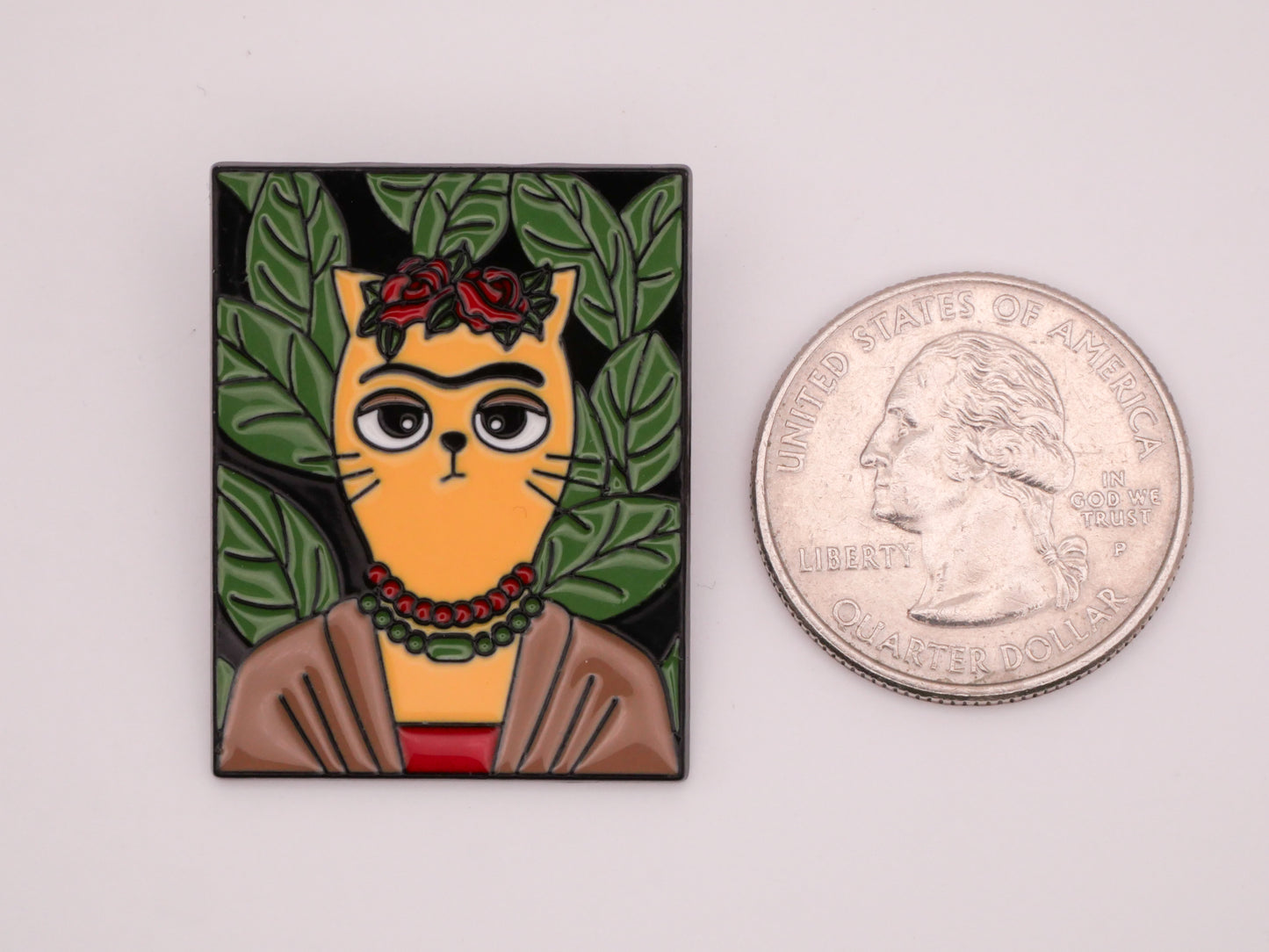 Frida Kahlo Kitty Cat Portrait Enamel Metal Large Button 26x34mm