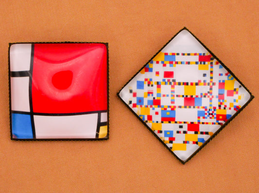 Piet Mondrian Paintings Square Dome Glass Metal Button Various 26mm