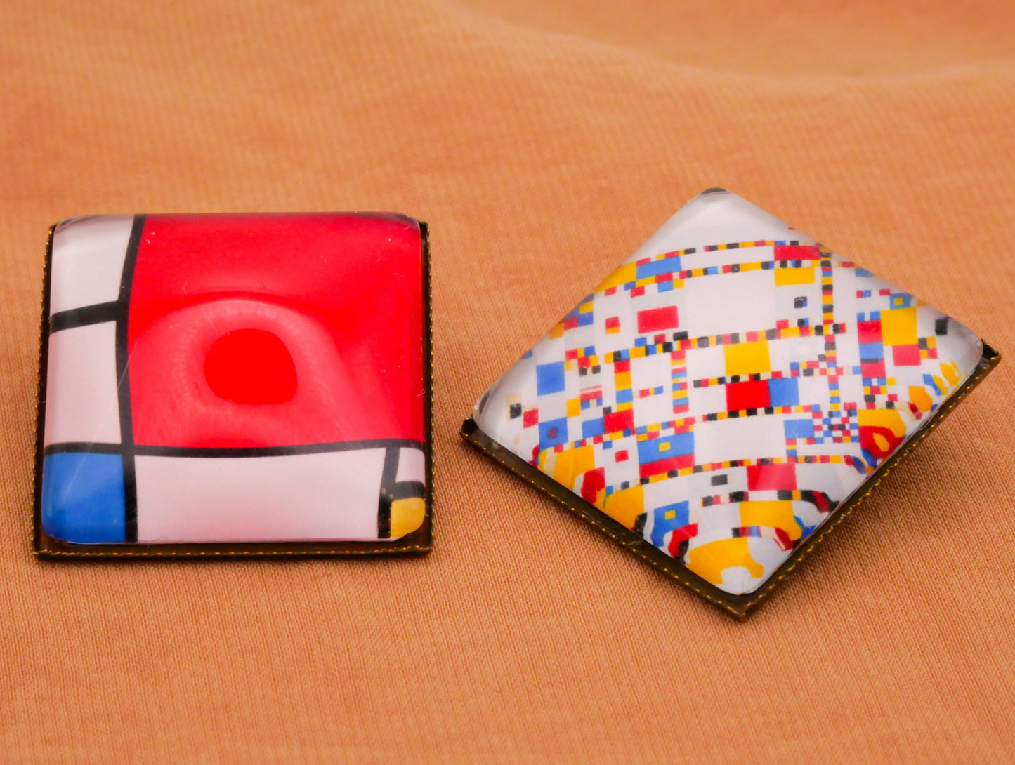 Piet Mondrian Paintings Square Dome Glass Metal Button Various 26mm