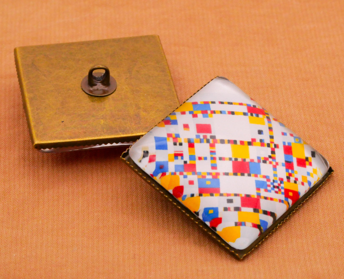 Piet Mondrian Paintings Square Dome Glass Metal Button Various 26mm