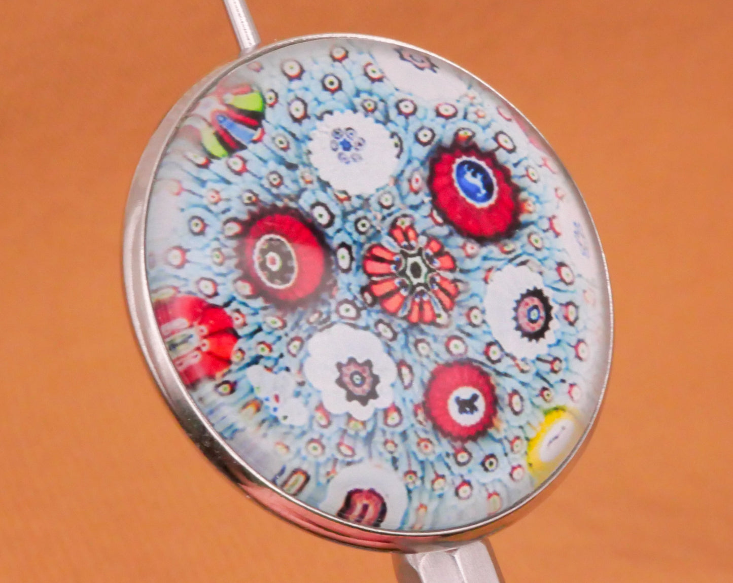 Millefiori Reproduction Glass Dome Silver Metal Button Various 27mm