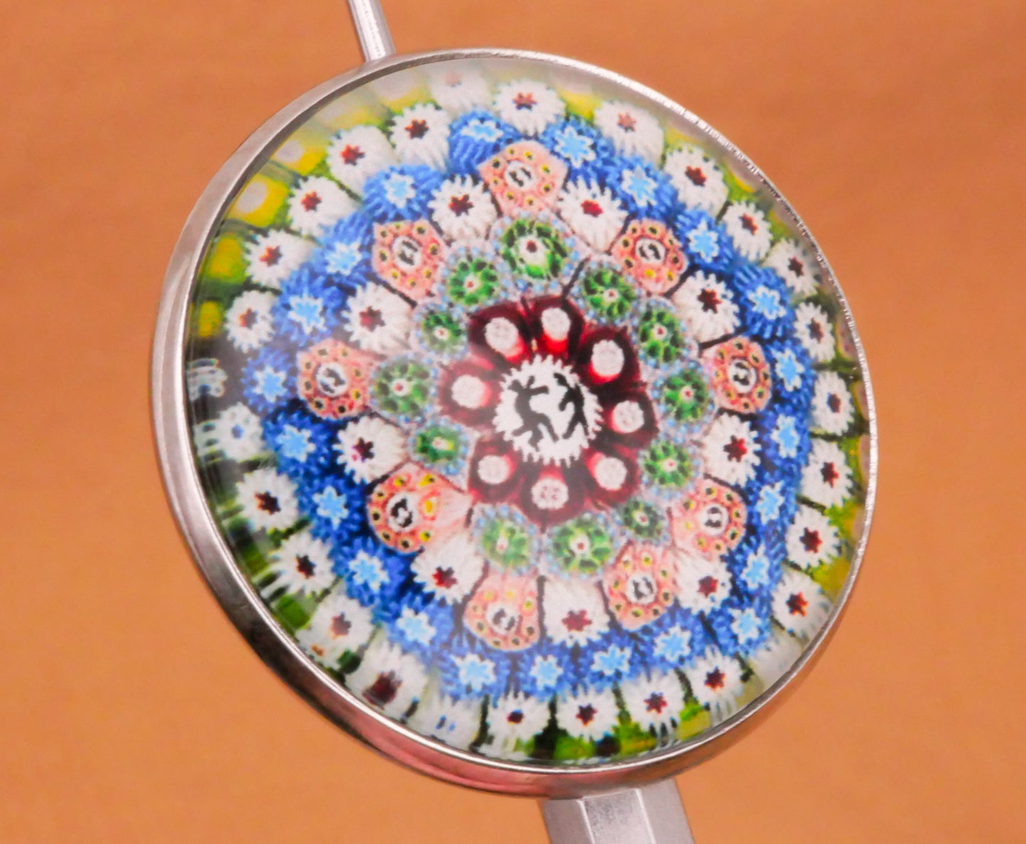Millefiori Reproduction Glass Dome Silver Metal Button Various 27mm