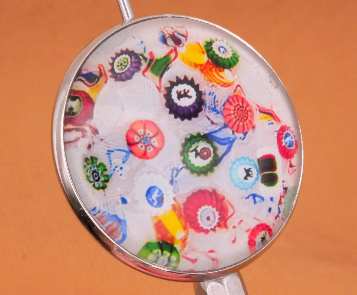 Millefiori Reproduction Glass Dome Silver Metal Button Various 27mm