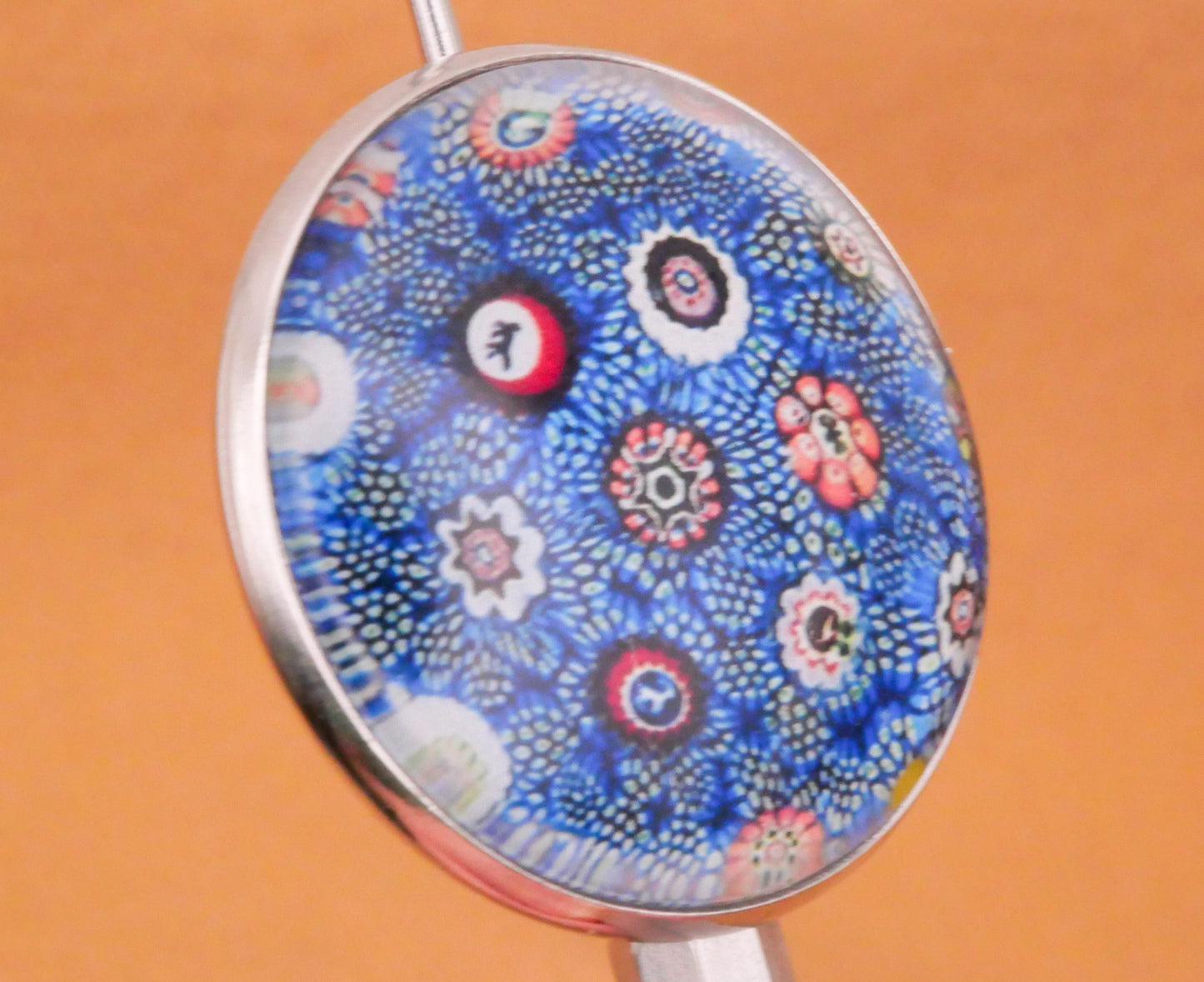 Millefiori Reproduction Glass Dome Silver Metal Button Various 27mm