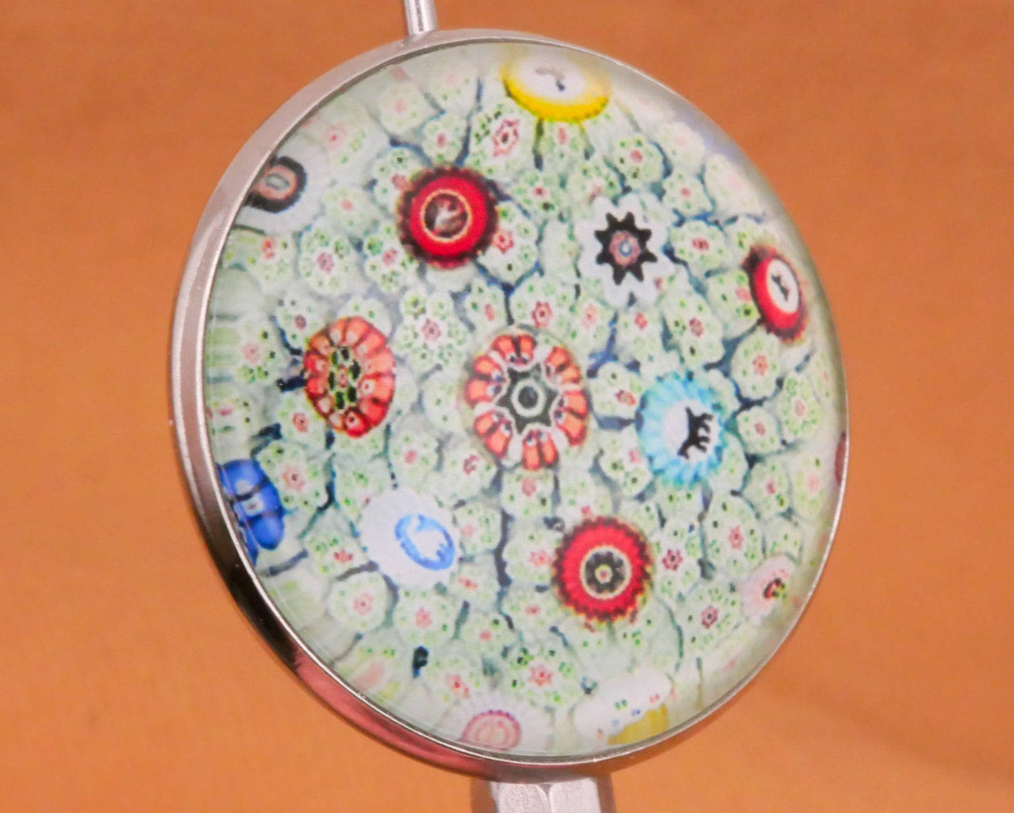Millefiori Reproduction Glass Dome Silver Metal Button Various 27mm