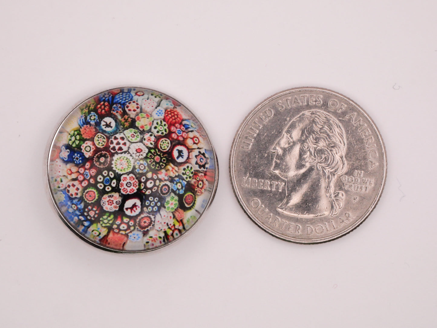 Millefiori Reproduction Glass Dome Silver Metal Button Various 27mm