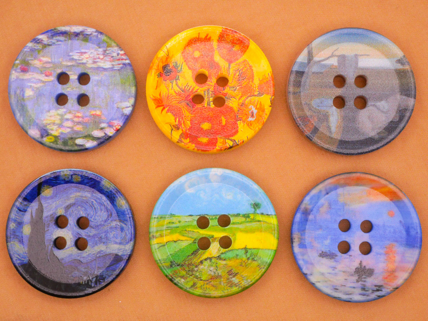 Famous Paintings Art Inspired Wood Sew-Thru Buttons Various 30mm