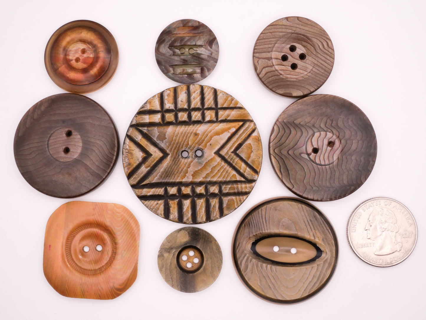 Wood Grain Look Celluloid Early Plastic Button Various 23-49mm