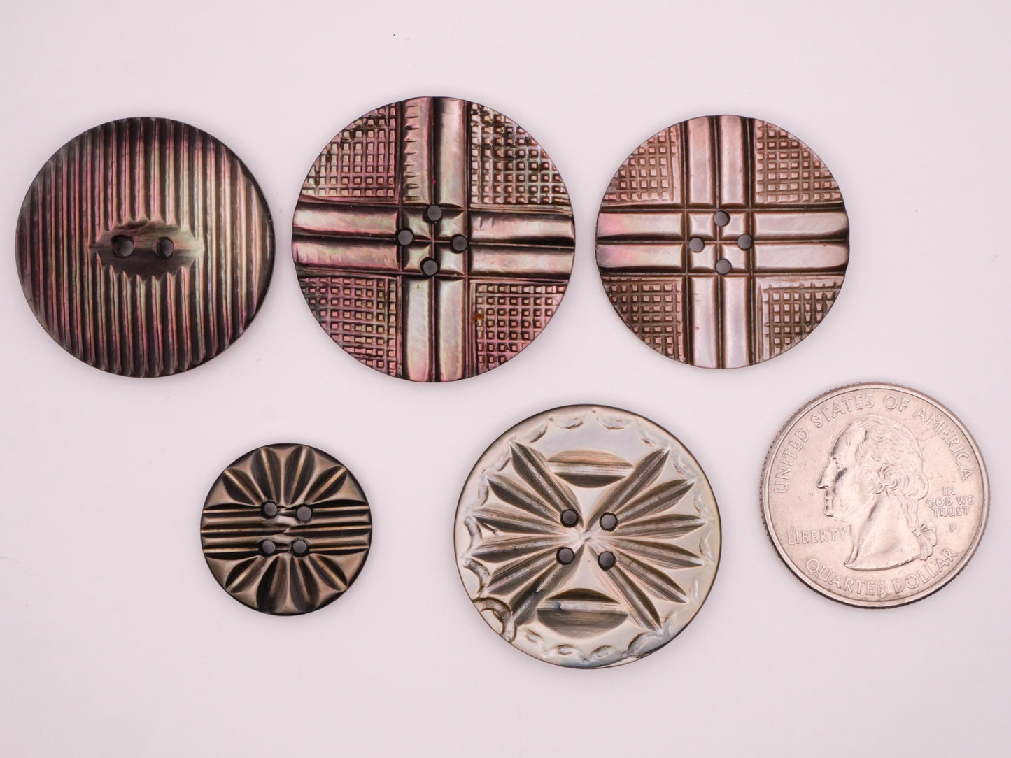 Smoky Carved Mother of Pearl Vintage Button Various 19-31mm