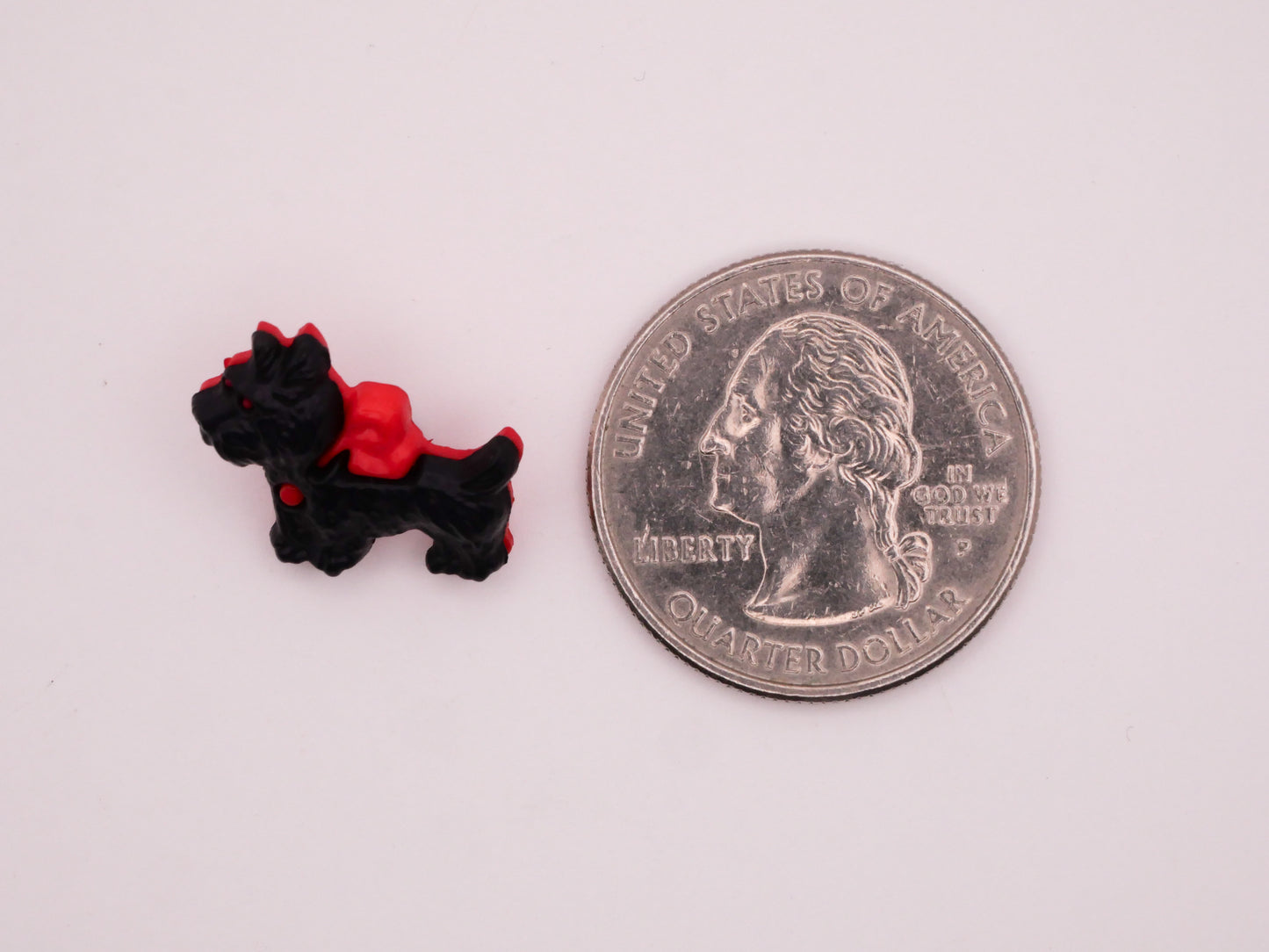 Scottie Dog Black Red Bow Snap-Together Plastic Button 15x17mm