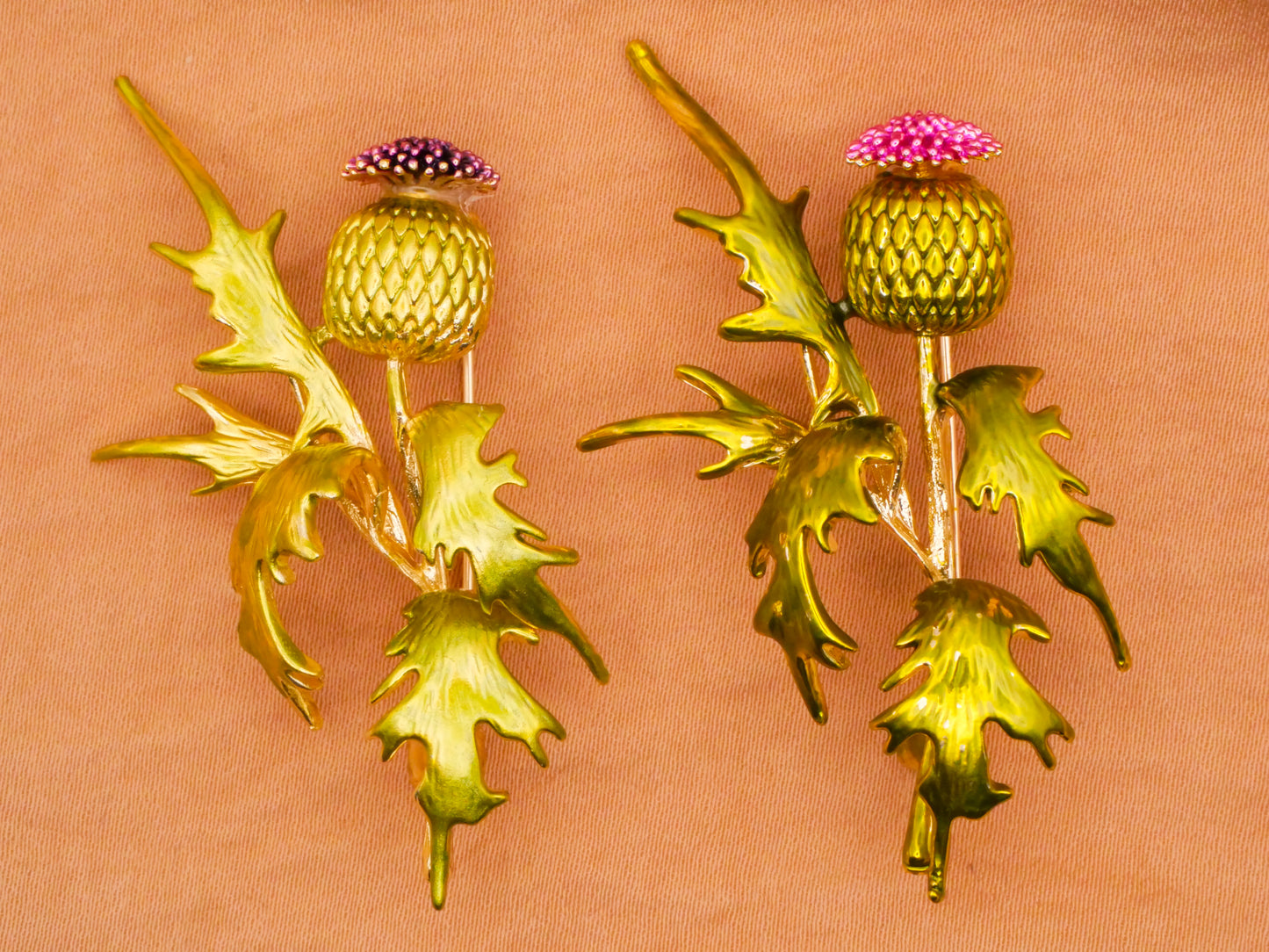 Thistle Realistic Enamel Painted Metal Large Brooch Pin Various 30x51mm