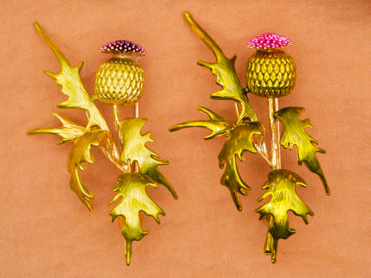 Thistle Realistic Enamel Painted Metal Large Brooch Pin Various 30x51mm