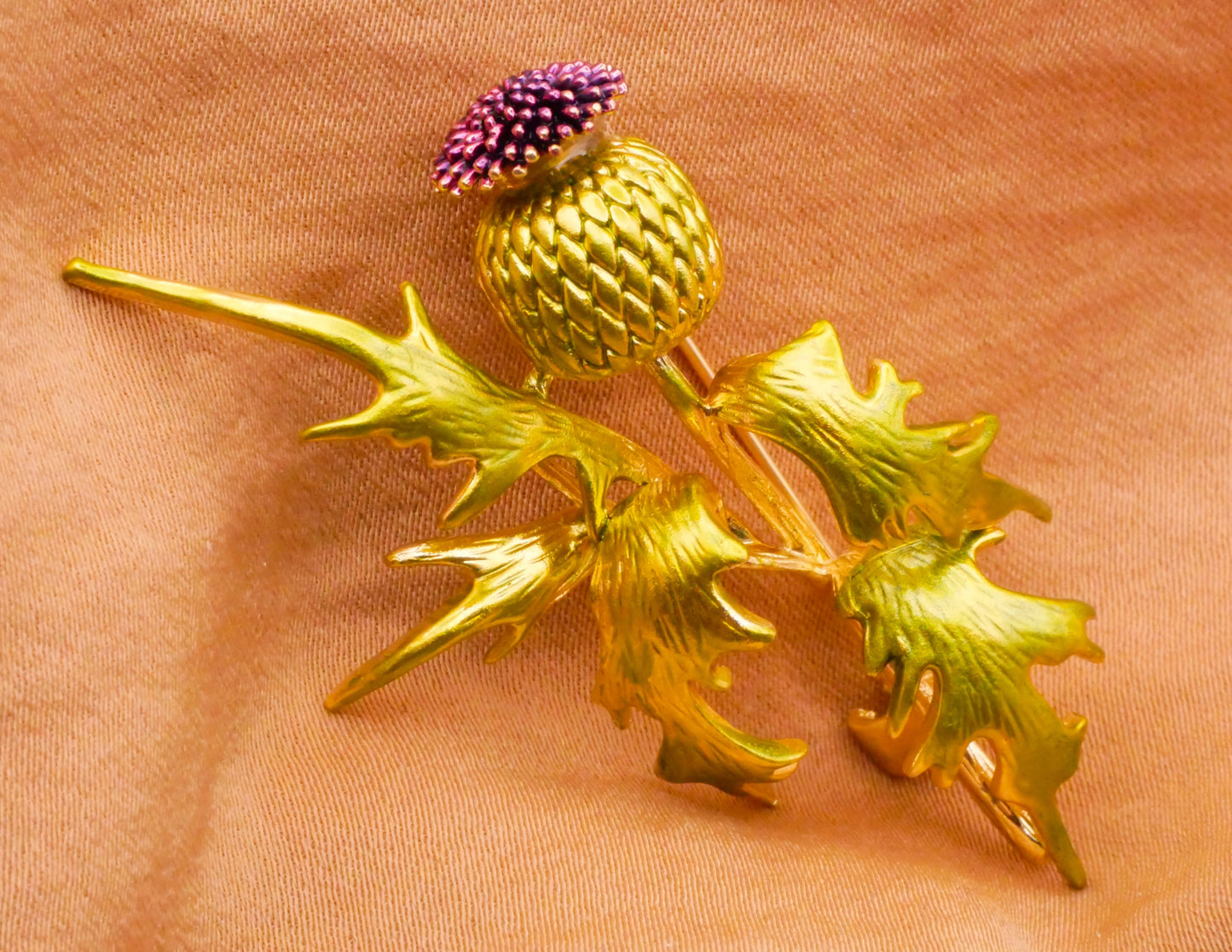 Thistle Realistic Enamel Painted Metal Large Brooch Pin Various 30x51mm