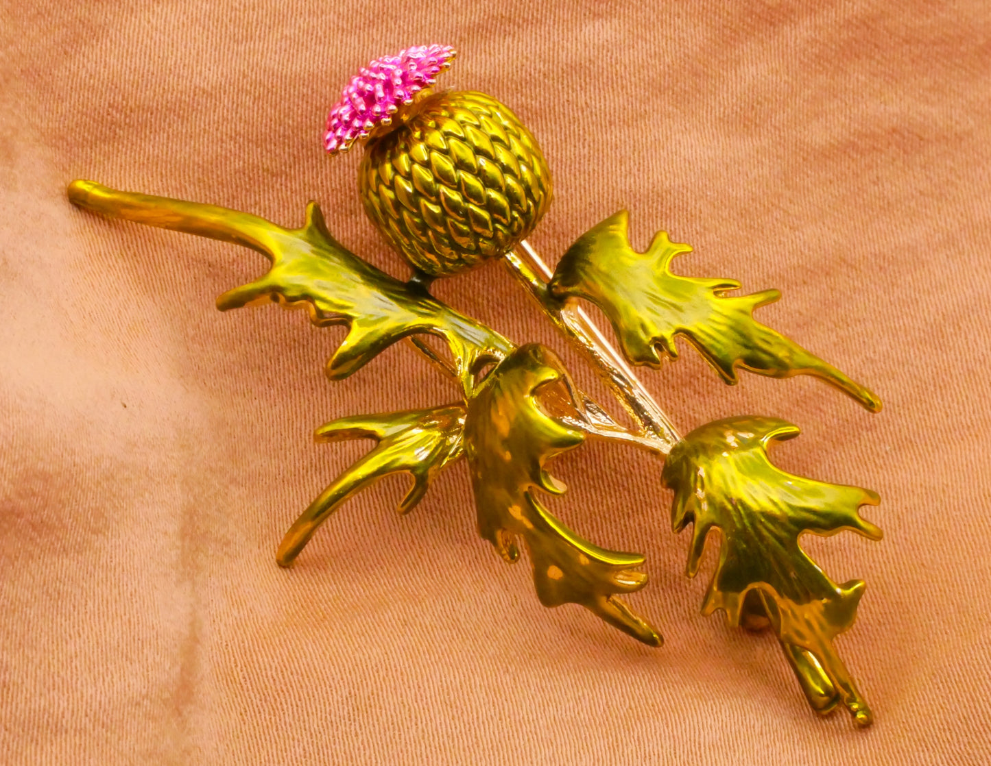 Thistle Realistic Enamel Painted Metal Large Brooch Pin Various 30x51mm
