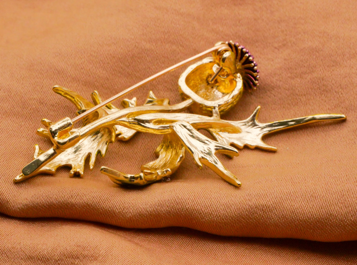 Thistle Realistic Enamel Painted Metal Large Brooch Pin Various 30x51mm