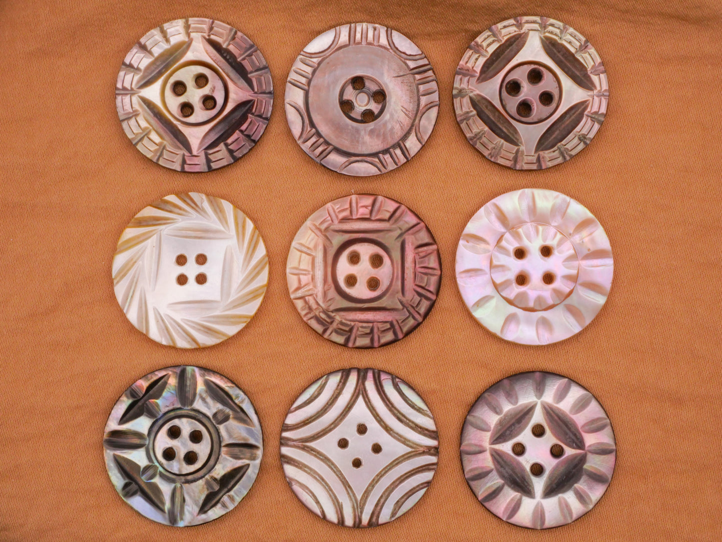 Array Radial Carved Mother of Pearl Shell Button Various 24-25mm
