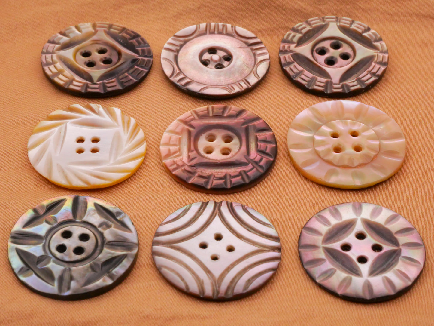 Array Radial Carved Mother of Pearl Shell Button Various 24-25mm