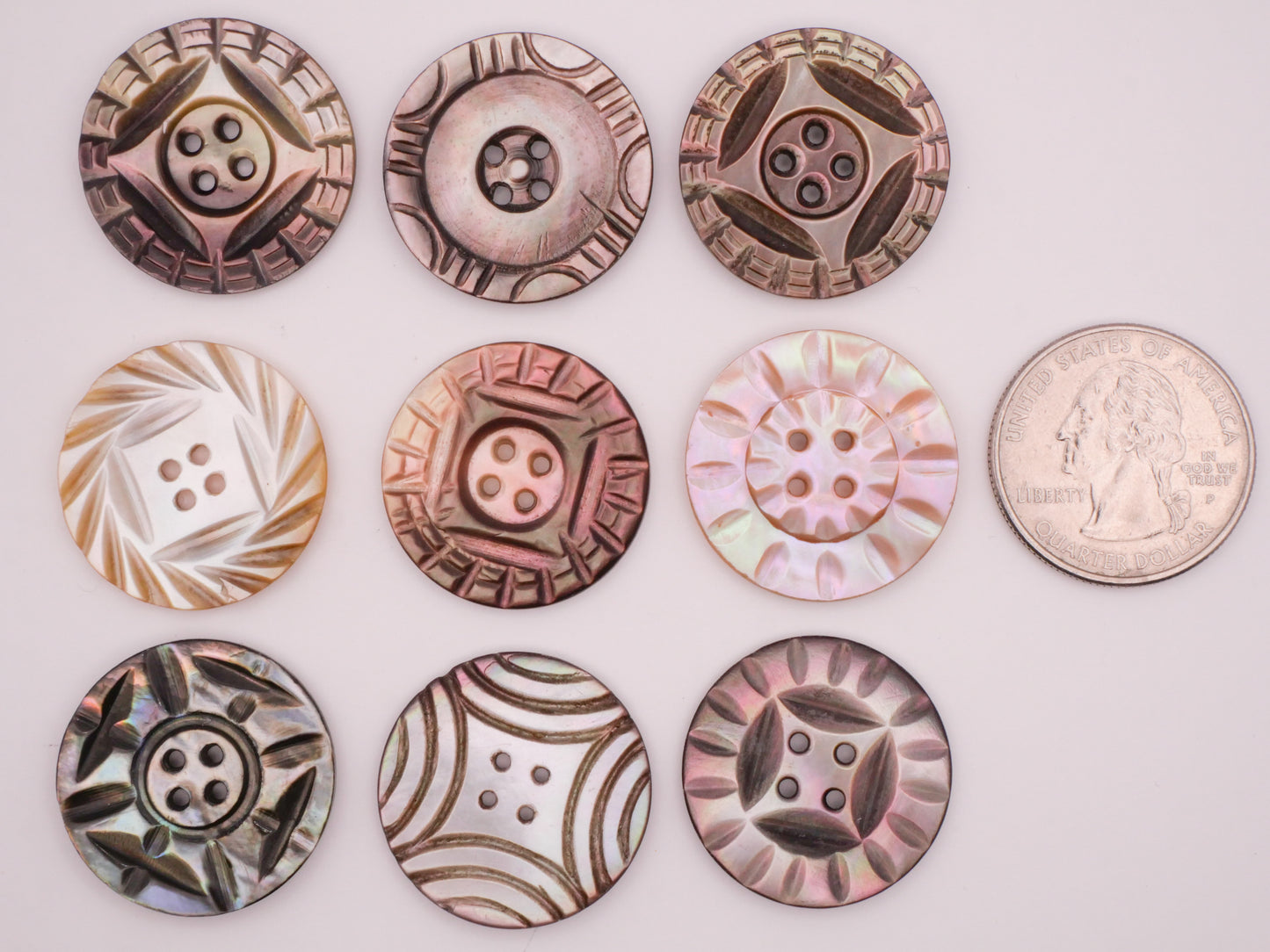 Array Radial Carved Mother of Pearl Shell Button Various 24-25mm