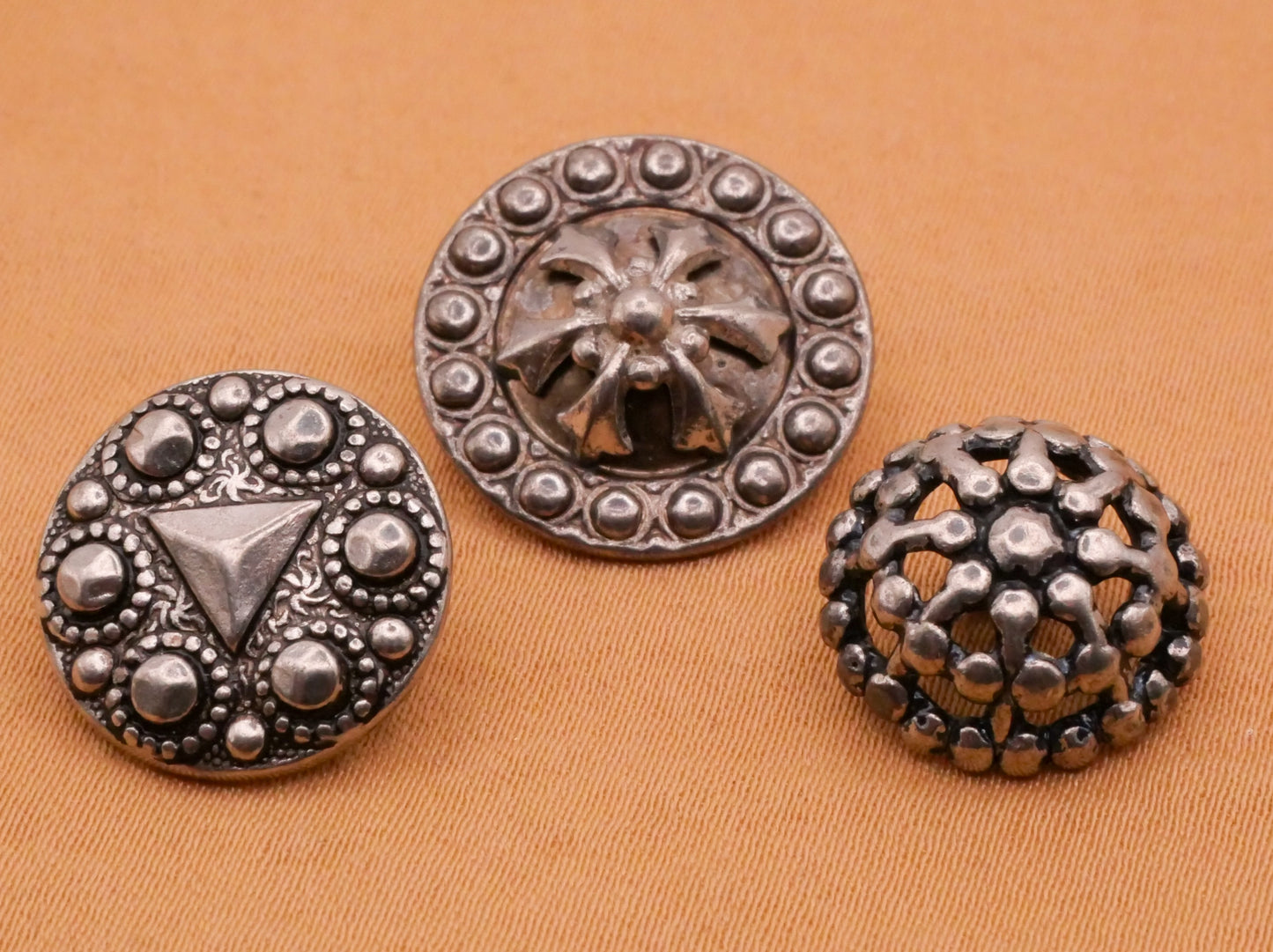 Steel Cut Look Stamped Silver Metal Button Various 14-17mm