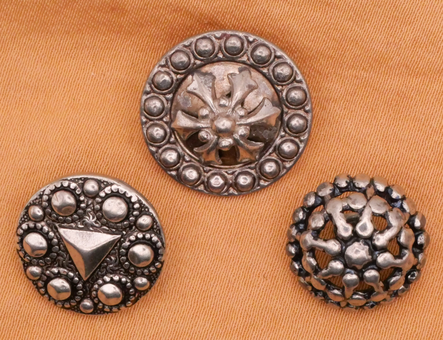 Steel Cut Look Stamped Silver Metal Button Various 14-17mm