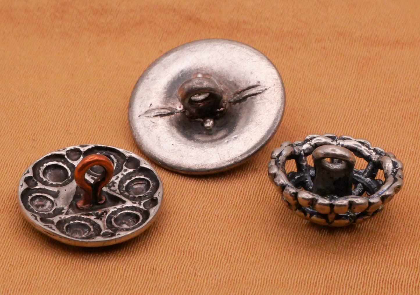 Steel Cut Look Stamped Silver Metal Button Various 14-17mm