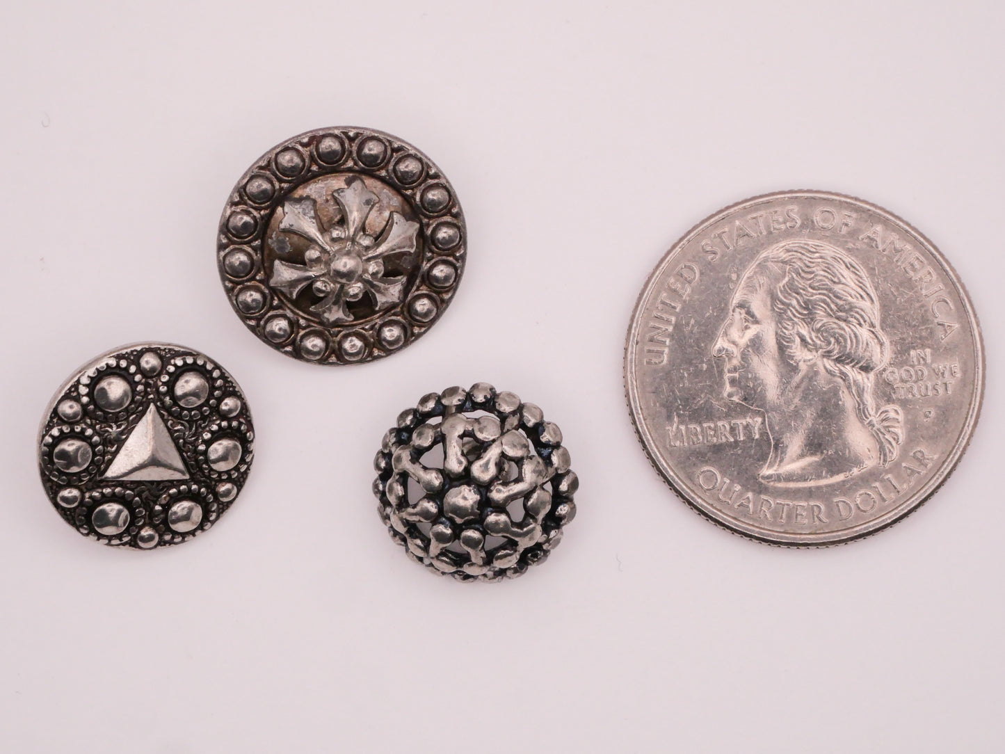 Steel Cut Look Stamped Silver Metal Button Various 14-17mm