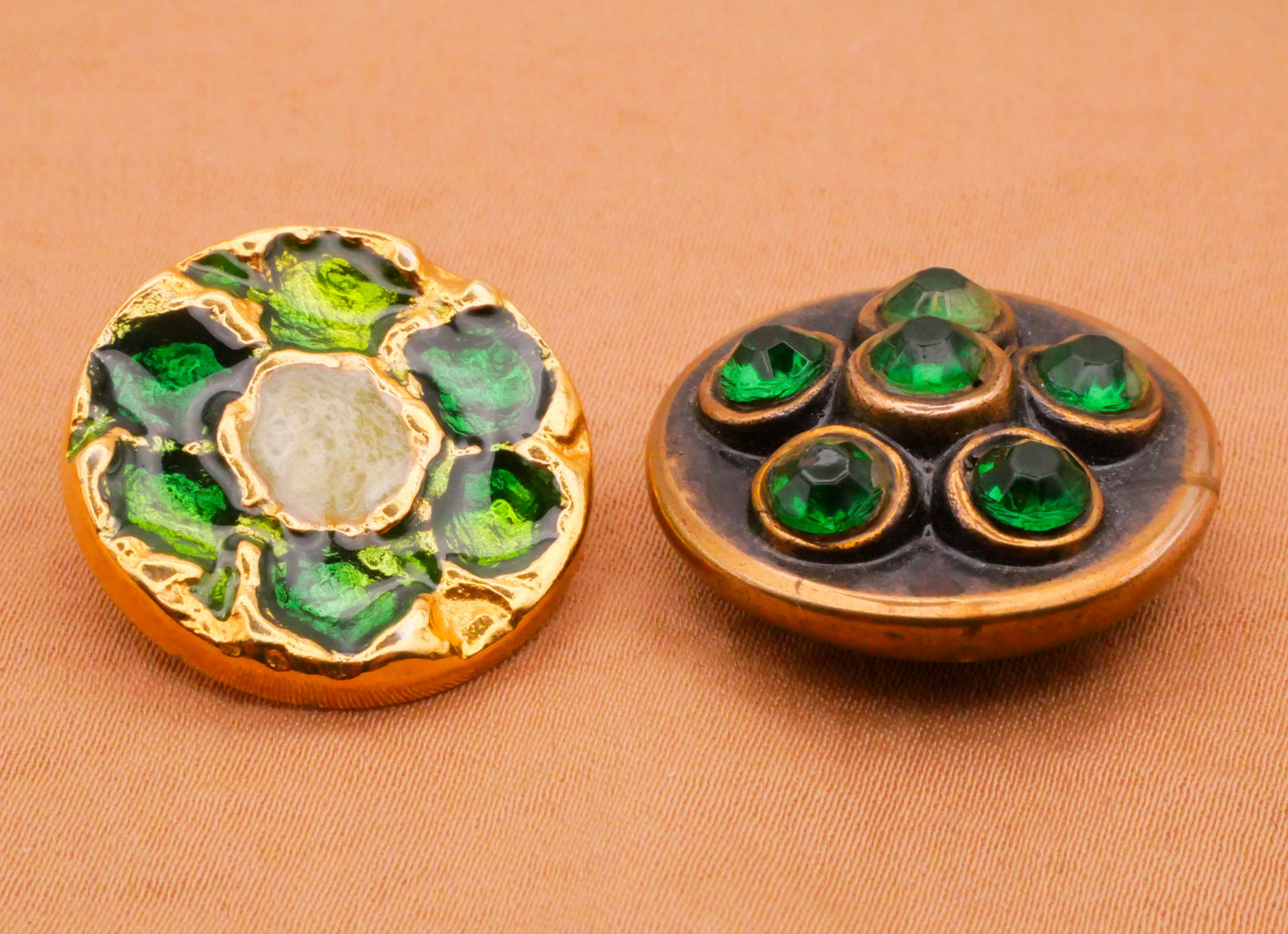 Green Enamel or Rhinestone Vintage Metal Button Various 21-23mm