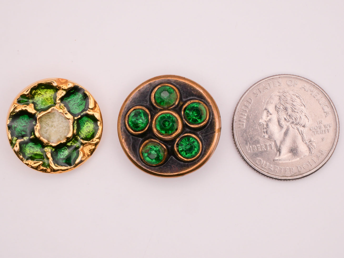 Green Enamel or Rhinestone Vintage Metal Button Various 21-23mm