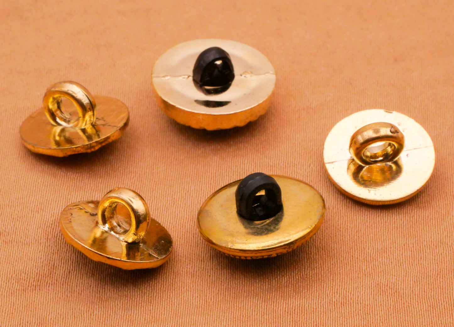 Decorative Rhinestone Velvet Gold Plastic Assorted Set of Five Buttons 13-15mm