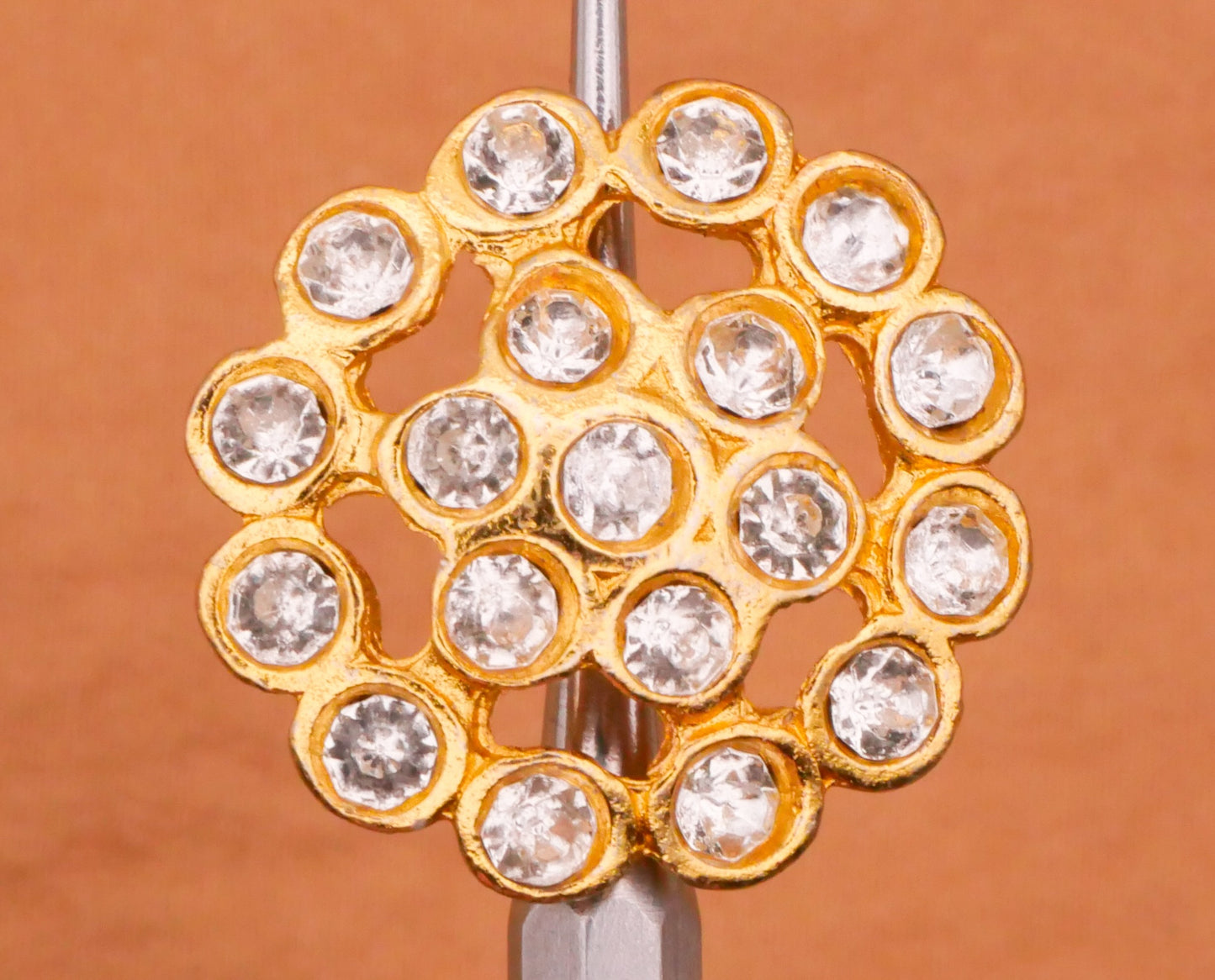 Rhinestone Ring Cluster Vintage Gold Metal Button 21mm