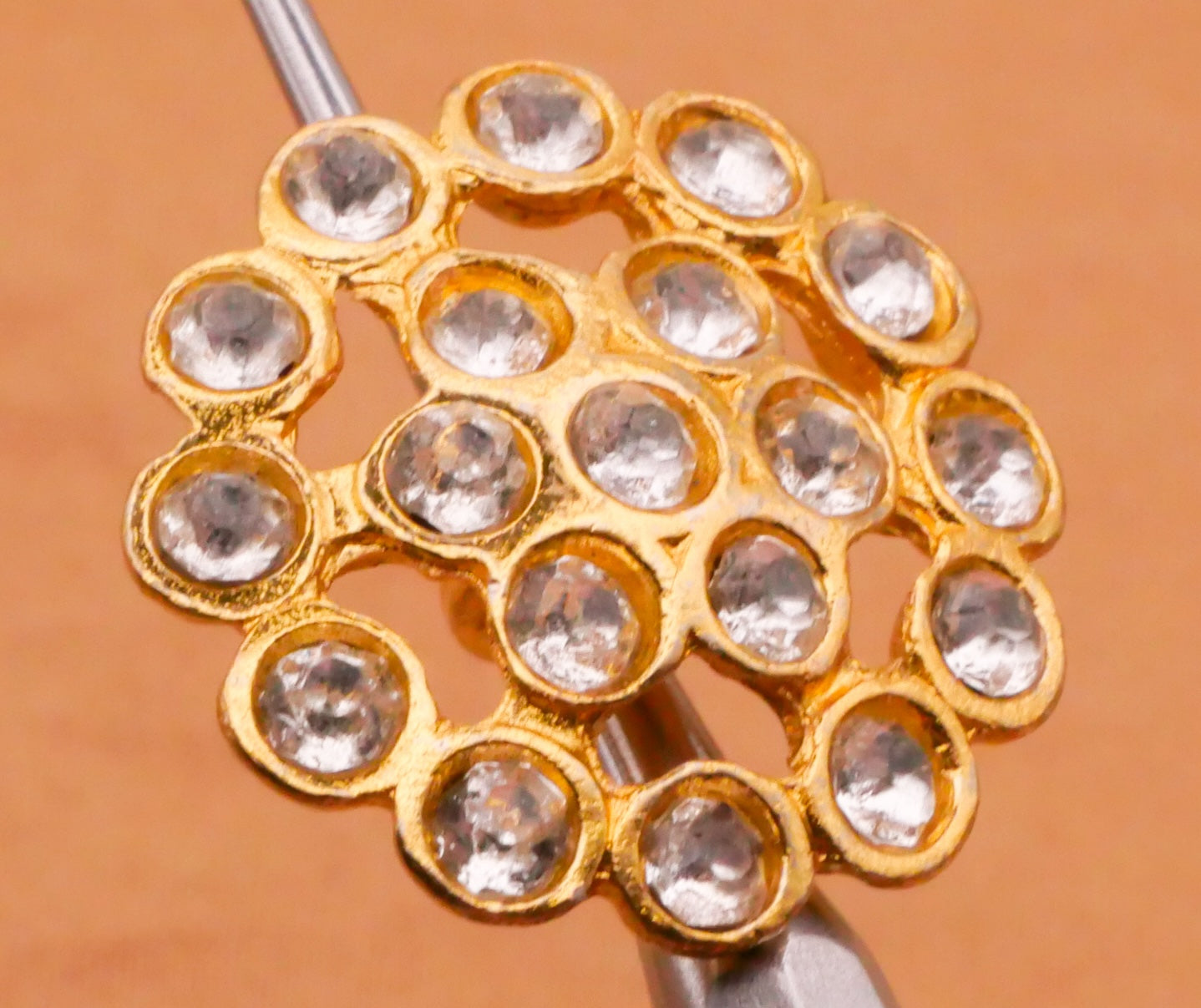 Rhinestone Ring Cluster Vintage Gold Metal Button 21mm