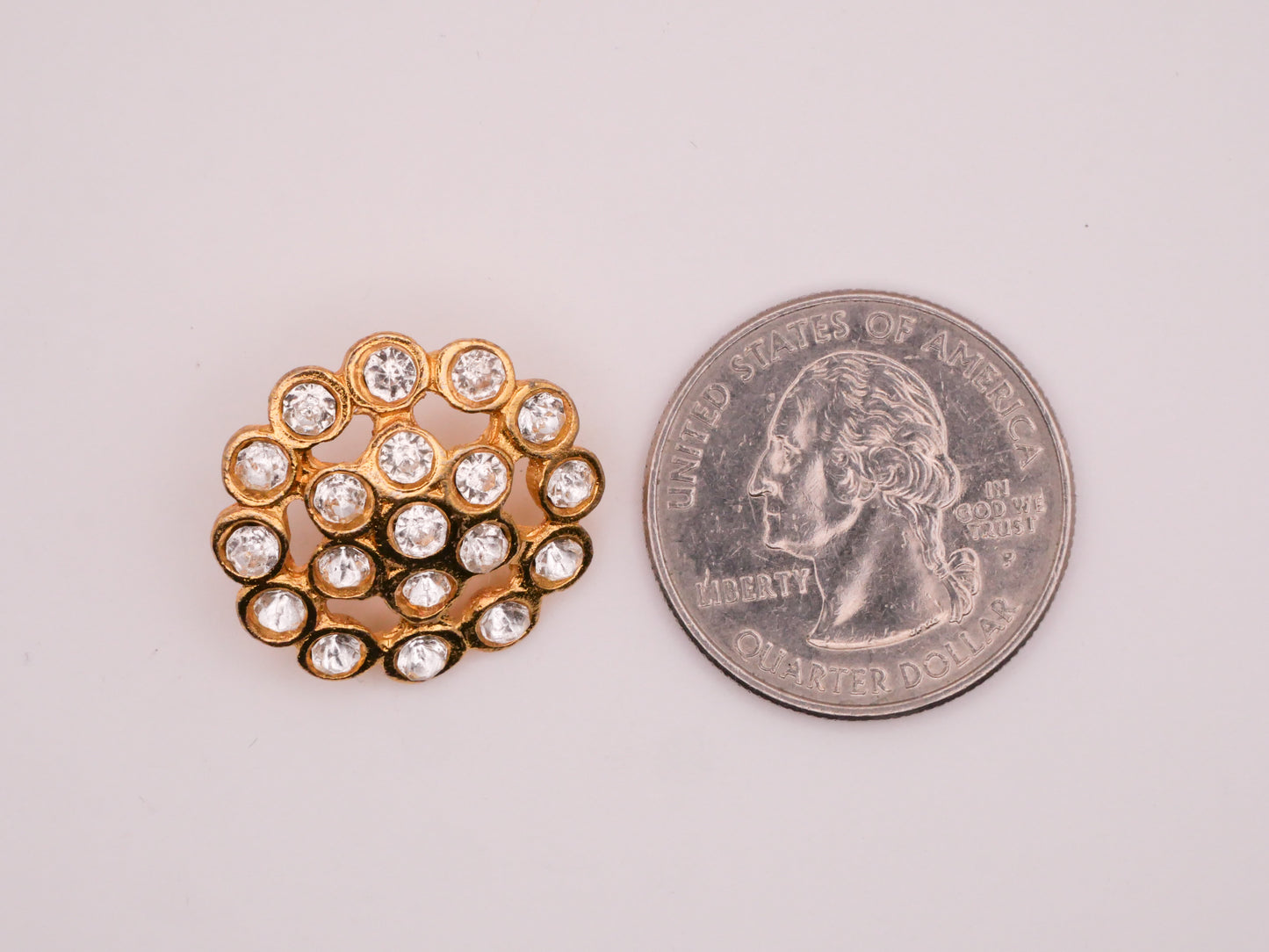 Rhinestone Ring Cluster Vintage Gold Metal Button 21mm