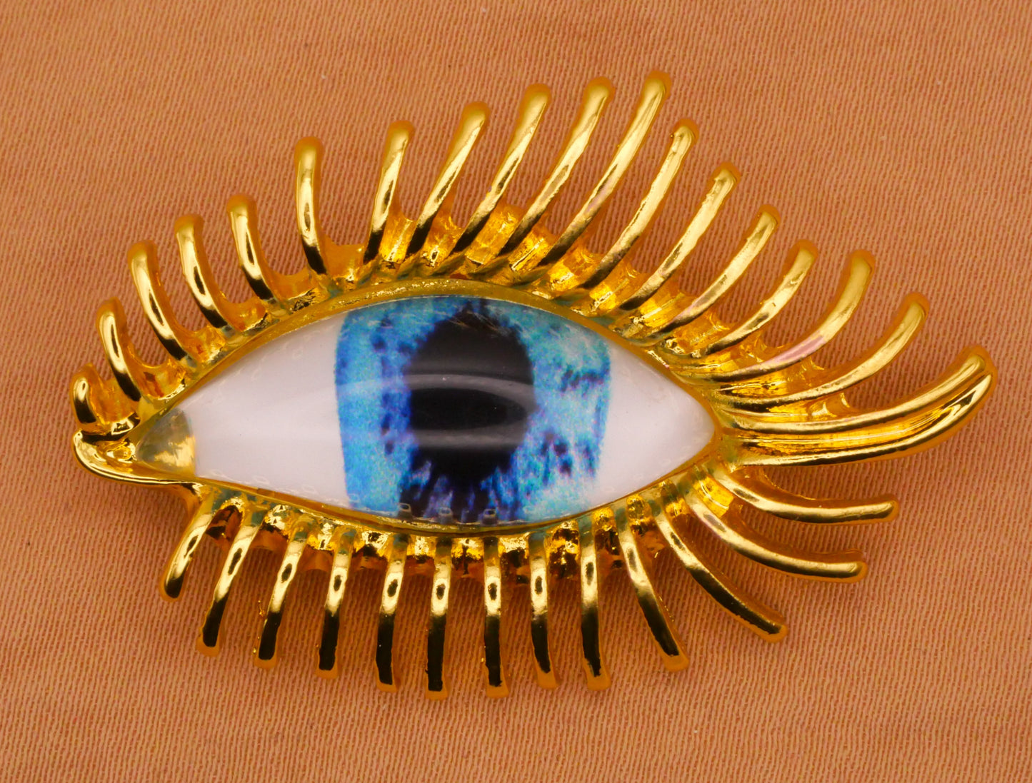 Eye Eyelashes Glass Gold Metal Large Button 31x43mm